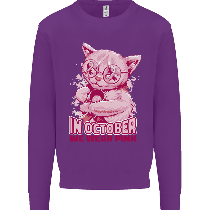Breast Cancer Awareness October Cat Kids Sweatshirt Jumper Purple