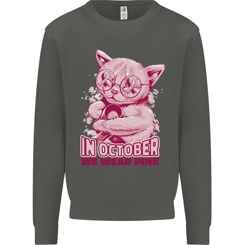 Breast Cancer Awareness October Cat Kids Sweatshirt Jumper Storm Grey