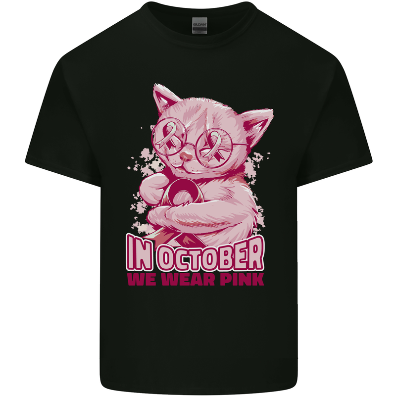 Breast Cancer Awareness October Cat Kids T-Shirt Childrens Black