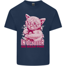 Breast Cancer Awareness October Cat Kids T-Shirt Childrens Navy Blue