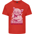 Breast Cancer Awareness October Cat Kids T-Shirt Childrens Red