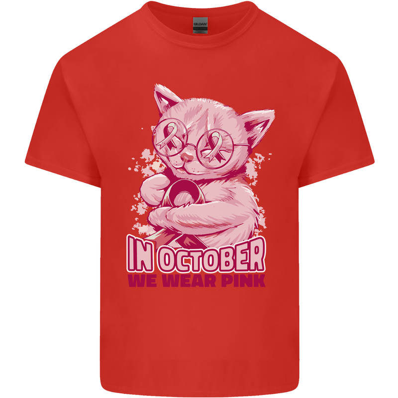 Breast Cancer Awareness October Cat Kids T-Shirt Childrens Red