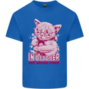 Breast Cancer Awareness October Cat Kids T-Shirt Childrens Royal Blue