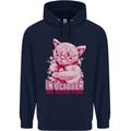 Breast Cancer Awareness October Cat Mens 80% Cotton Hoodie Navy Blue