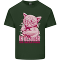 Breast Cancer Awareness October Cat Mens Cotton T-Shirt Tee Top Forest Green