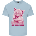 Breast Cancer Awareness October Cat Mens Cotton T-Shirt Tee Top Light Blue