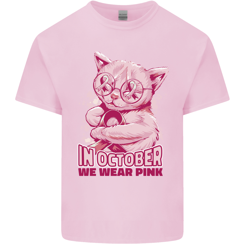 Breast Cancer Awareness October Cat Mens Cotton T-Shirt Tee Top Light Pink