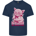 Breast Cancer Awareness October Cat Mens Cotton T-Shirt Tee Top Navy Blue