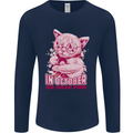 Breast Cancer Awareness October Cat Mens Long Sleeve T-Shirt Navy Blue