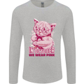 Breast Cancer Awareness October Cat Mens Long Sleeve T-Shirt Sports Grey