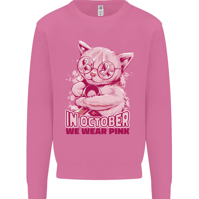 Breast Cancer Awareness October Cat Mens Sweatshirt Jumper Azalea