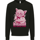 Breast Cancer Awareness October Cat Mens Sweatshirt Jumper Black