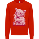 Breast Cancer Awareness October Cat Mens Sweatshirt Jumper Bright Red