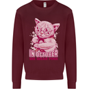 Breast Cancer Awareness October Cat Mens Sweatshirt Jumper Maroon