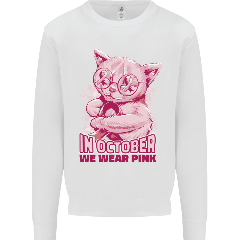 Breast Cancer Awareness October Cat Mens Sweatshirt Jumper White