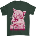 Breast Cancer Awareness October Cat Mens T-Shirt 100% Cotton Forest Green