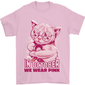 Breast Cancer Awareness October Cat Mens T-Shirt 100% Cotton Light Pink