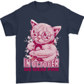 Breast Cancer Awareness October Cat Mens T-Shirt 100% Cotton Navy Blue