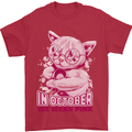 Breast Cancer Awareness October Cat Mens T-Shirt 100% Cotton Red