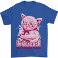 Breast Cancer Awareness October Cat Mens T-Shirt 100% Cotton Royal Blue