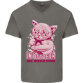 Breast Cancer Awareness October Cat Mens V-Neck Cotton T-Shirt Charcoal