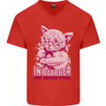 Breast Cancer Awareness October Cat Mens V-Neck Cotton T-Shirt Red