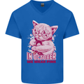Breast Cancer Awareness October Cat Mens V-Neck Cotton T-Shirt Royal Blue