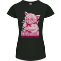 Breast Cancer Awareness October Cat Womens Petite Cut T-Shirt Black