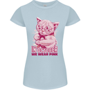 Breast Cancer Awareness October Cat Womens Petite Cut T-Shirt Light Blue