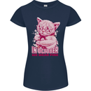Breast Cancer Awareness October Cat Womens Petite Cut T-Shirt Navy Blue