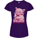 Breast Cancer Awareness October Cat Womens Petite Cut T-Shirt Purple