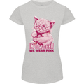Breast Cancer Awareness October Cat Womens Petite Cut T-Shirt Sports Grey