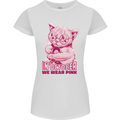 Breast Cancer Awareness October Cat Womens Petite Cut T-Shirt White
