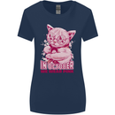 Breast Cancer Awareness October Cat Womens Wider Cut T-Shirt Navy Blue