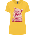 Breast Cancer Awareness October Cat Womens Wider Cut T-Shirt Yellow