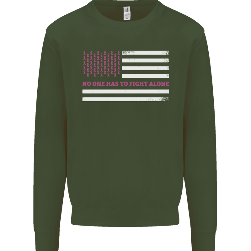 Breast Cancer Awareness USA Flag Kids Sweatshirt Jumper Forest Green