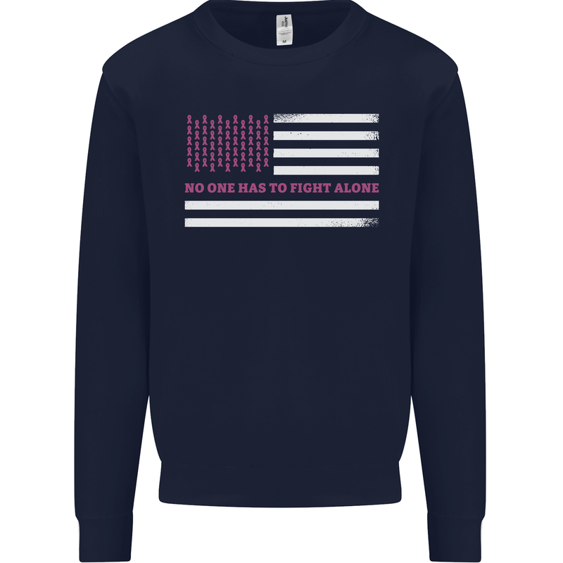 Breast Cancer Awareness USA Flag Kids Sweatshirt Jumper Navy Blue
