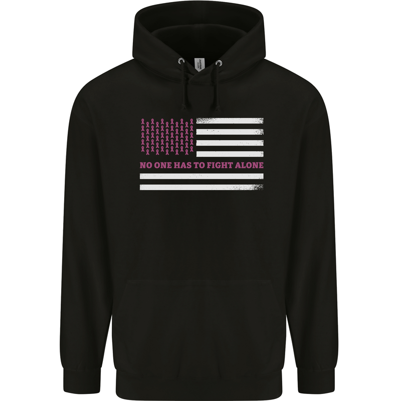 Breast Cancer Awareness USA Flag Mens 80% Cotton Hoodie Black