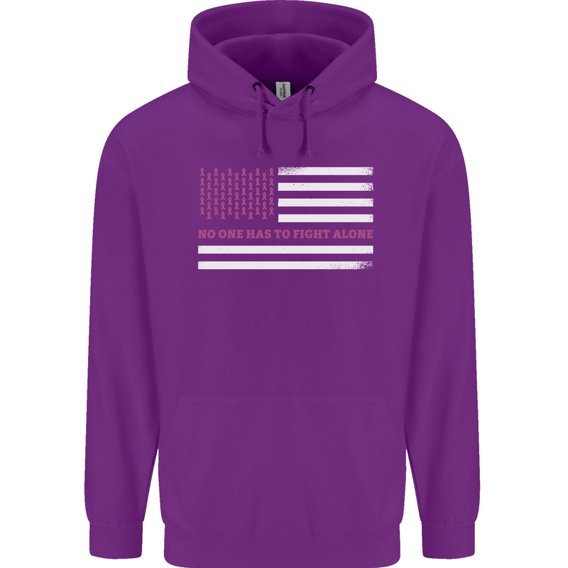 Breast Cancer Awareness USA Flag Mens 80% Cotton Hoodie Purple