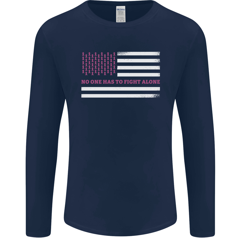 Breast Cancer Awareness USA Flag Mens Long Sleeve T-Shirt Navy Blue