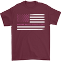 Breast Cancer Awareness USA Flag Mens T-Shirt 100% Cotton Maroon