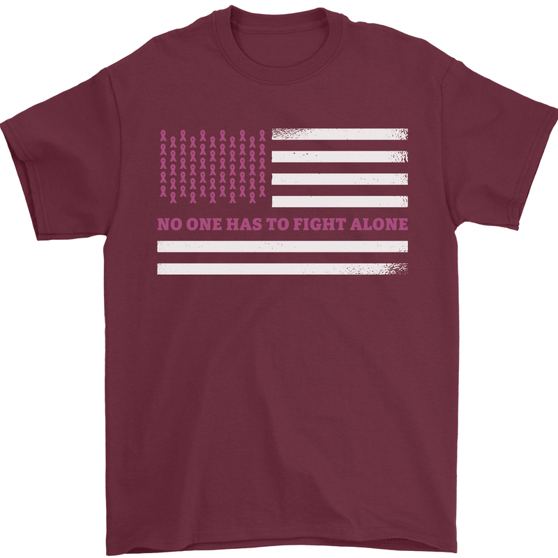 Breast Cancer Awareness USA Flag Mens T-Shirt 100% Cotton Maroon