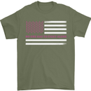 Breast Cancer Awareness USA Flag Mens T-Shirt 100% Cotton Military Green