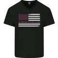 Breast Cancer Awareness USA Flag Mens V-Neck Cotton T-Shirt Black
