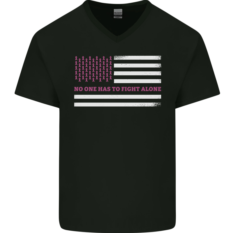 Breast Cancer Awareness USA Flag Mens V-Neck Cotton T-Shirt Black