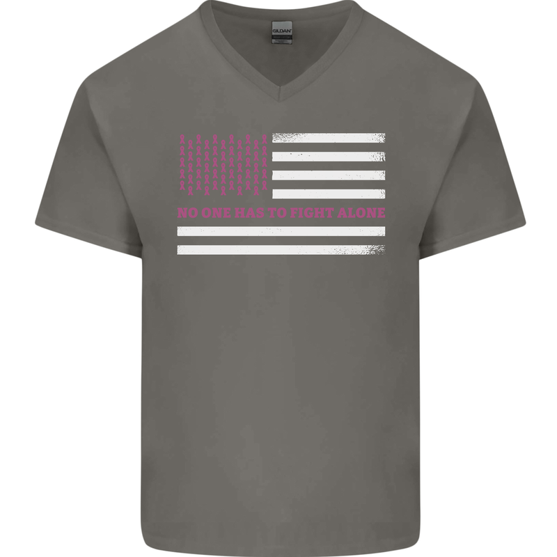 Breast Cancer Awareness USA Flag Mens V-Neck Cotton T-Shirt Charcoal