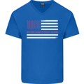 Breast Cancer Awareness USA Flag Mens V-Neck Cotton T-Shirt Royal Blue