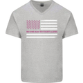 Breast Cancer Awareness USA Flag Mens V-Neck Cotton T-Shirt Sports Grey