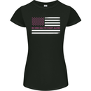 Breast Cancer Awareness USA Flag Womens Petite Cut T-Shirt Black