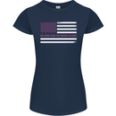 Breast Cancer Awareness USA Flag Womens Petite Cut T-Shirt Navy Blue